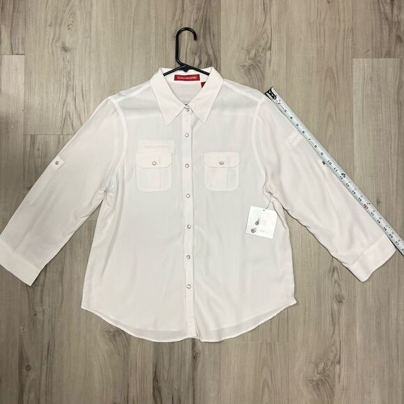 Vintage 2000’s Gloria Vanderbilt White Casual Button Down Shirt Sz L - Picture 4 of 11